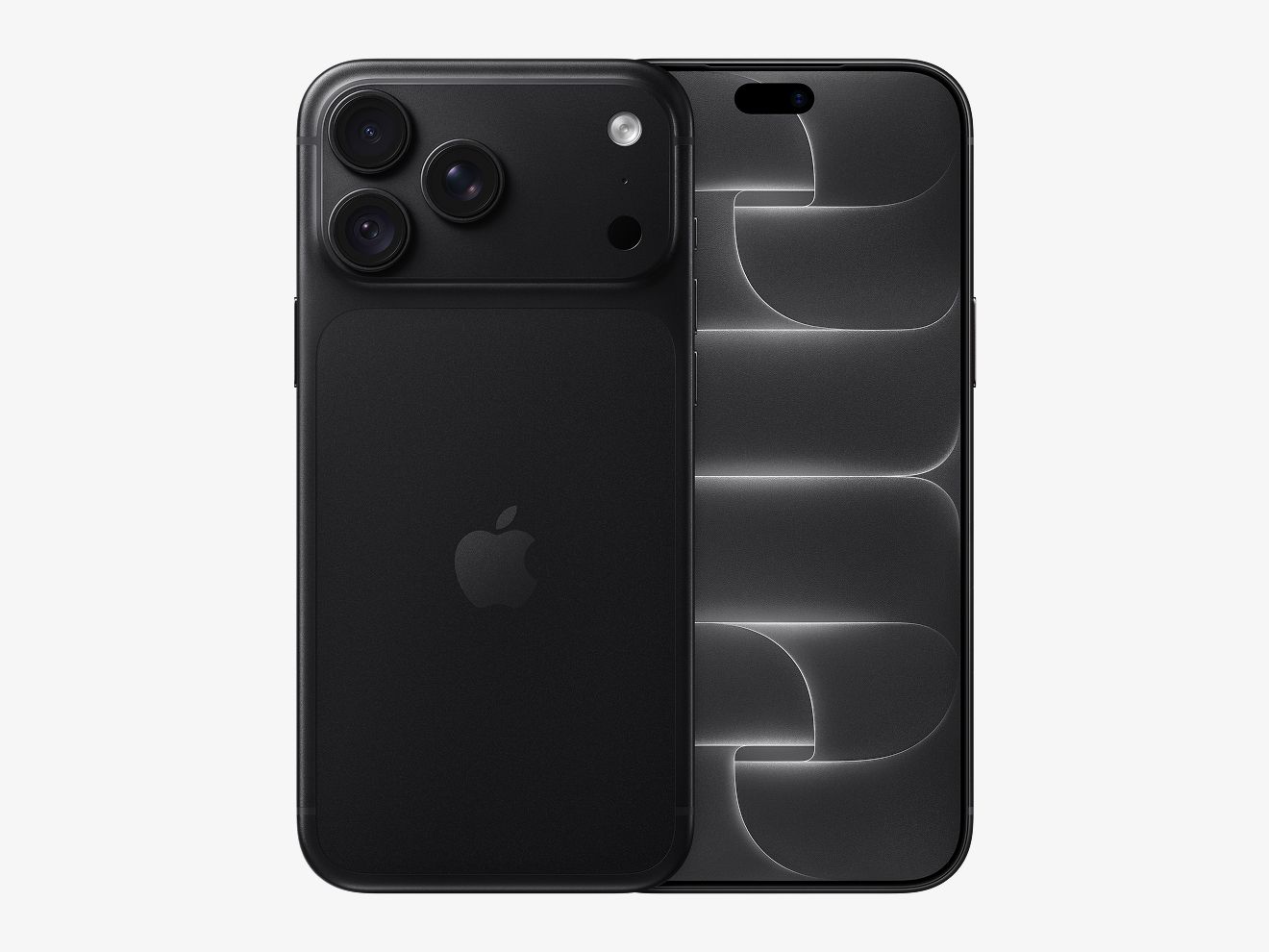 iPhone 18 Pro Max in black shown from the back and front, side by side. 
