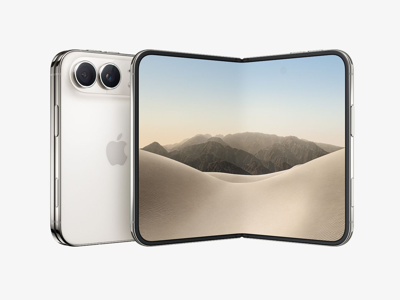 iPhone Duo in white shown from the back and front, side by side.   