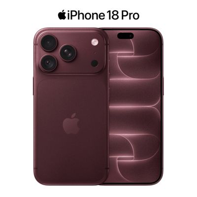 Side profile and rear camera close-up of a burgundy iPhone 18 Pro with stylized PRO branding.