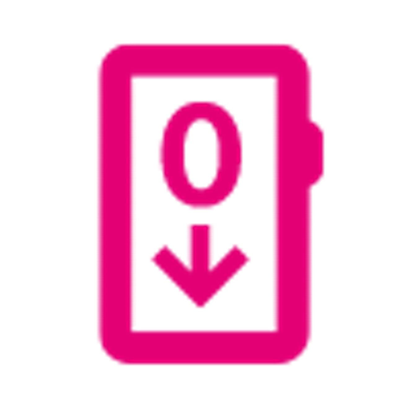 Phone with a zero and downward arrow icon