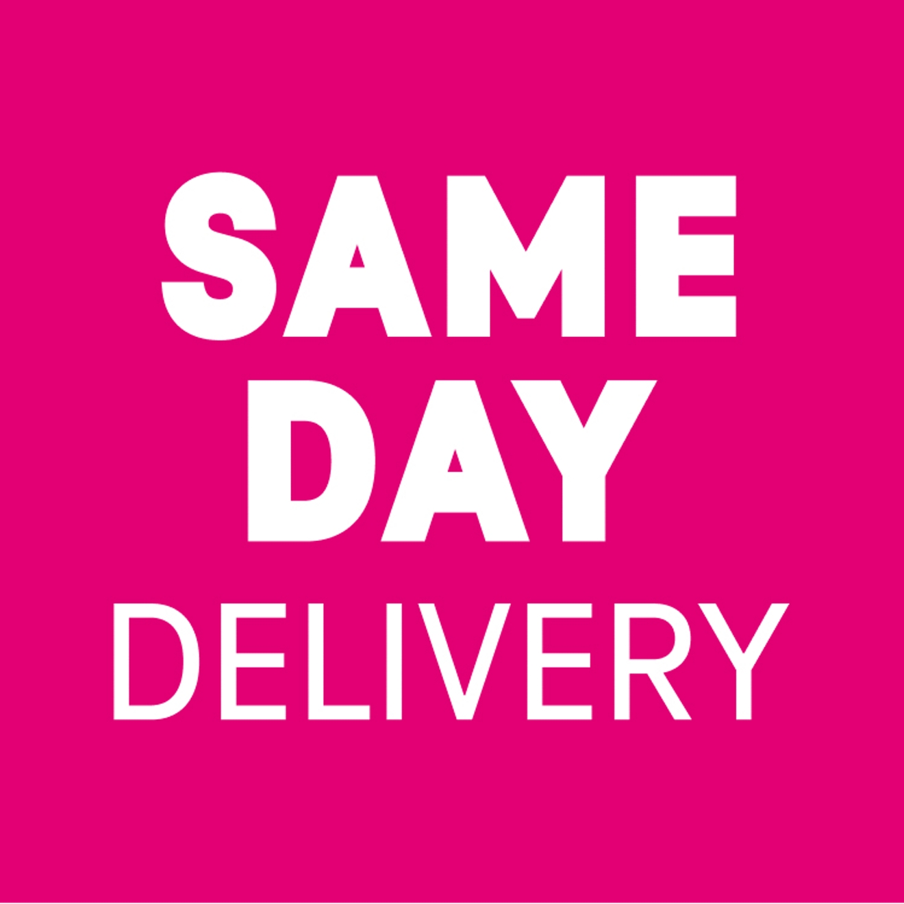 Magenta box that reads same-day delivery.