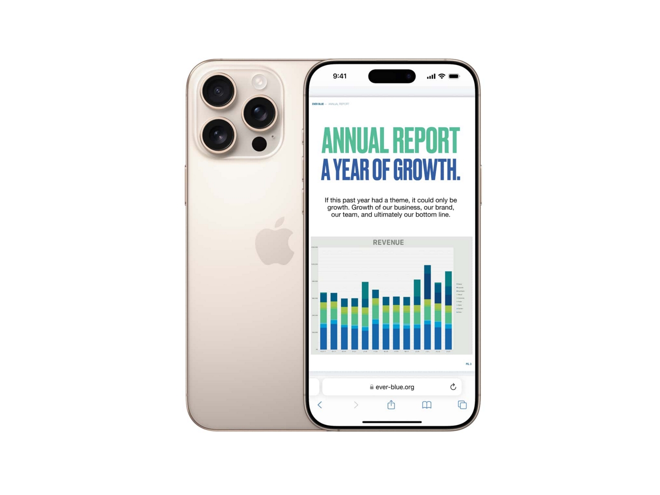 Two iPhone 16 Pro Max devices, shown back and front.