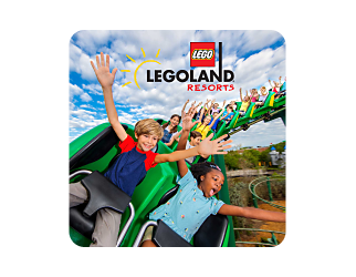 Kids riding a rollercoaster at Legoland.