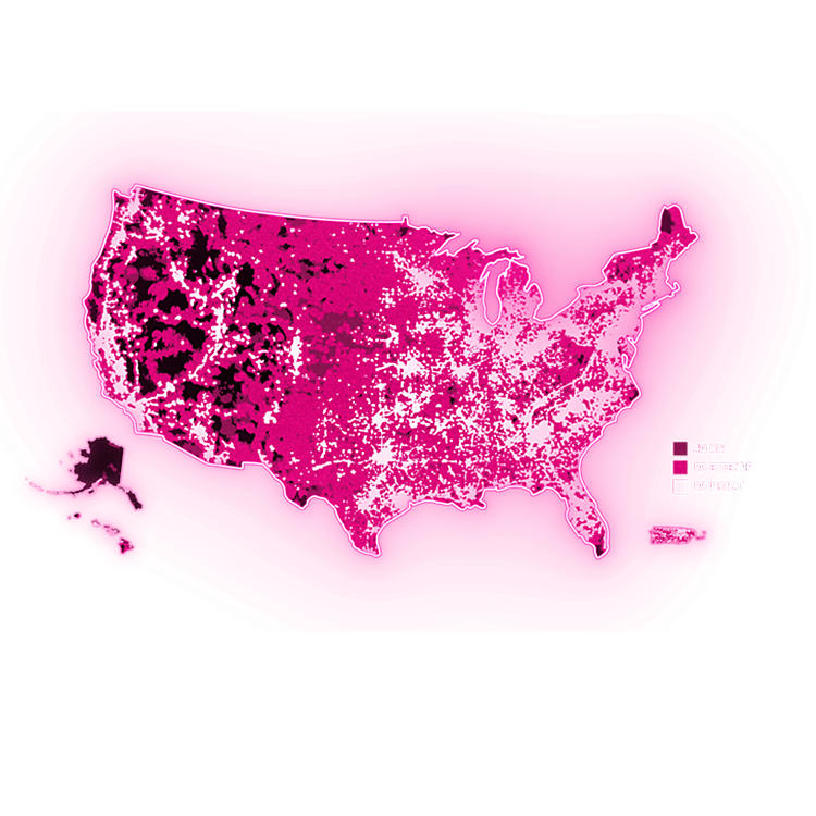 Map of the U.S. showing off T-Mobile’s great coverage.