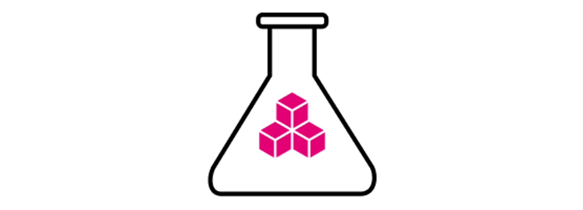 Icon of a chemistry flask with a 3-cube pyramid inside it.