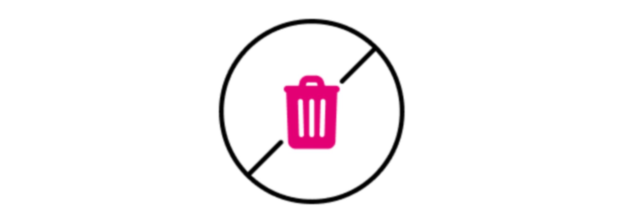 Icon of a circle with a diagonal slash covering a trash can, symbolizing a “Do Not Dispose” sign.