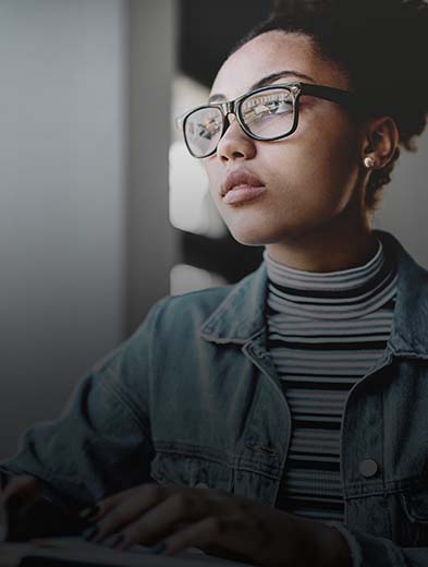 A student looking into the distance. 