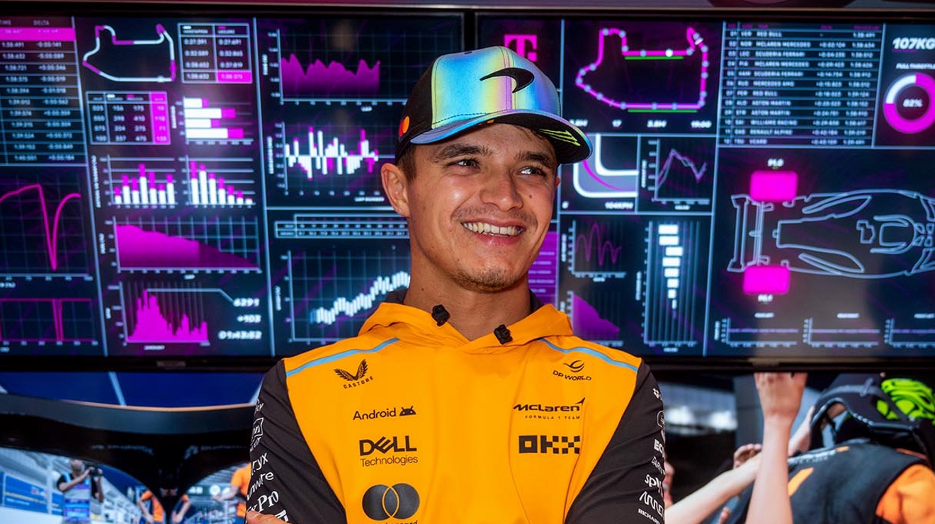 Lando Norris smiling. 