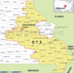 Missouri area code 235 overlay map