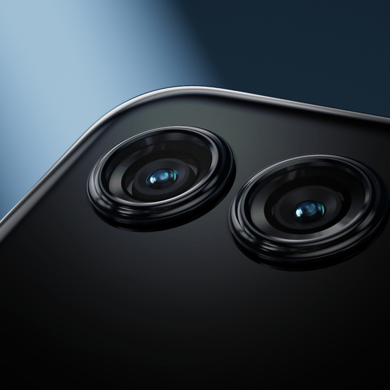 Close-up of dual camera lenses on black motorola razr.