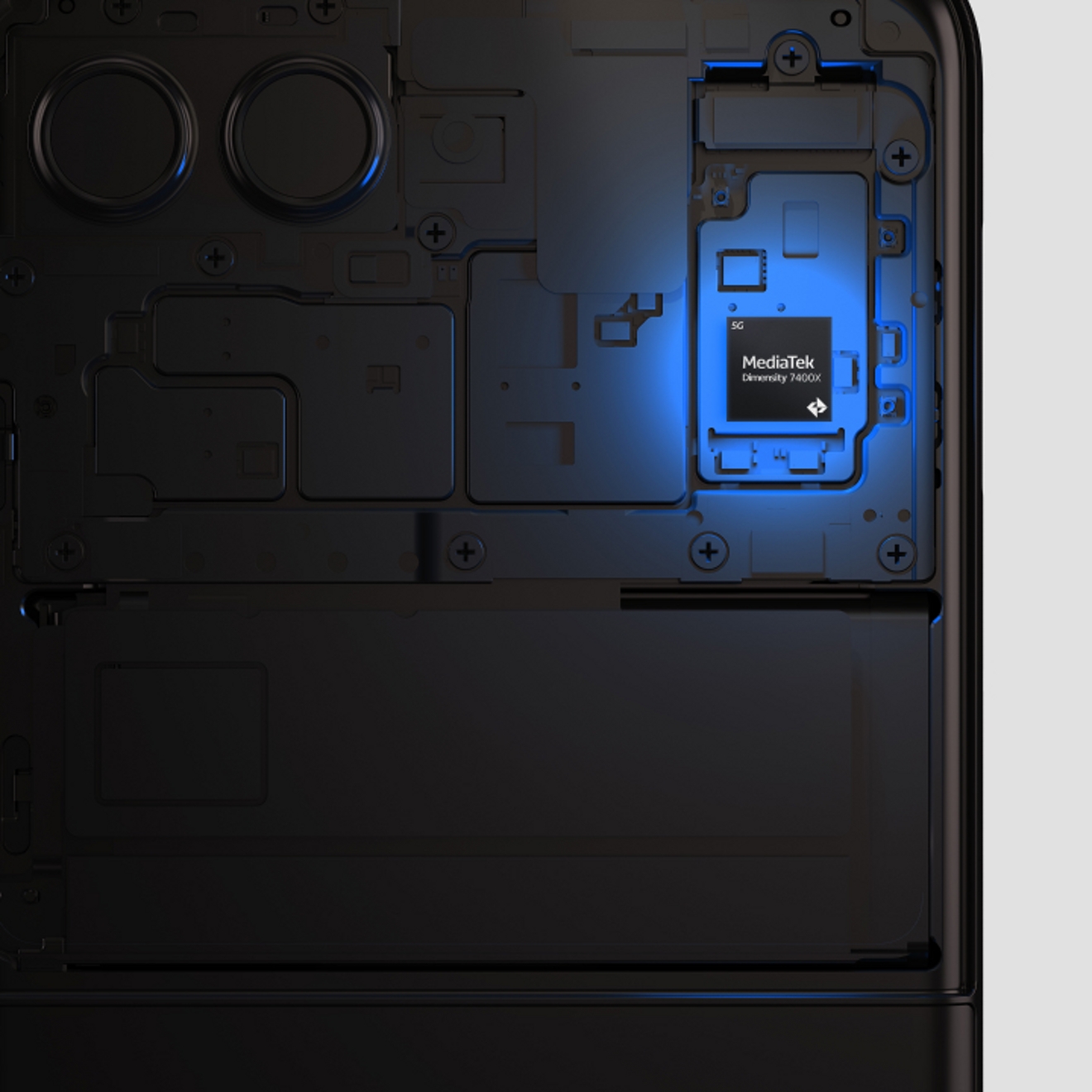 Close-up of advanced processor inside a black motorola razr.