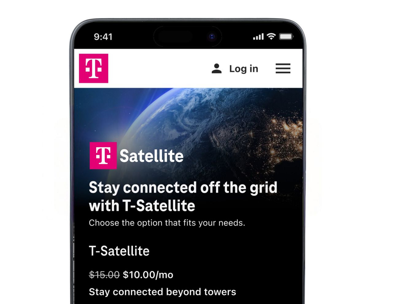 Smartphone displaying T-Satellite over an image of Earth.