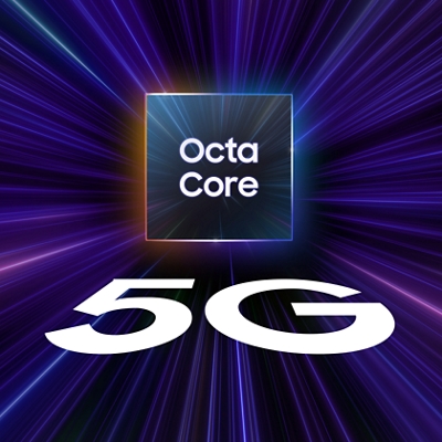 A35 device OctaCore chip on a futuristic background with 5G underneath.