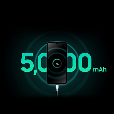 A15 device in the process of charging hovering over green glowing 5,000 mAh text.