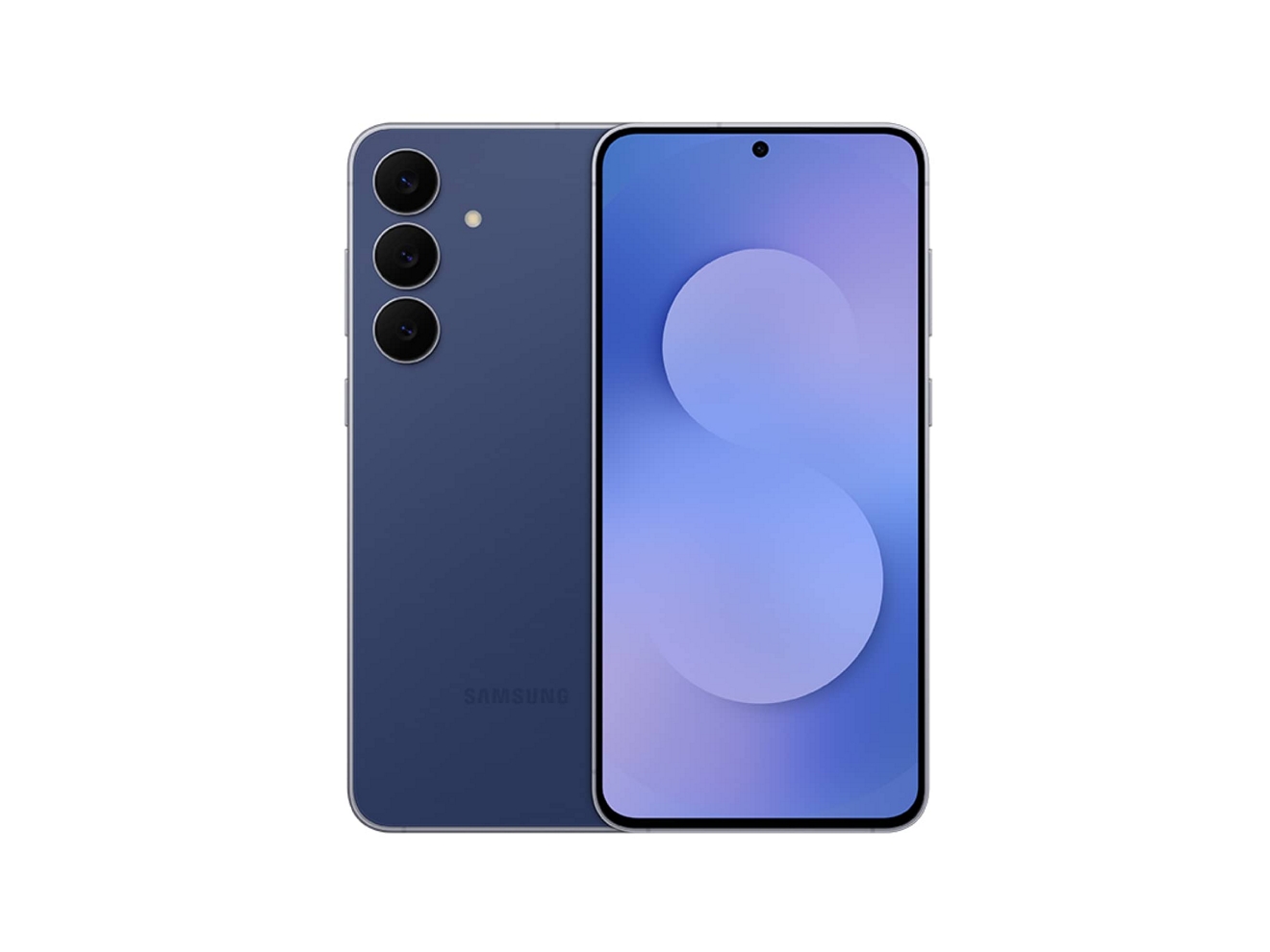 Two navy Samsung Galaxy S25 FE devices, shown front and back.