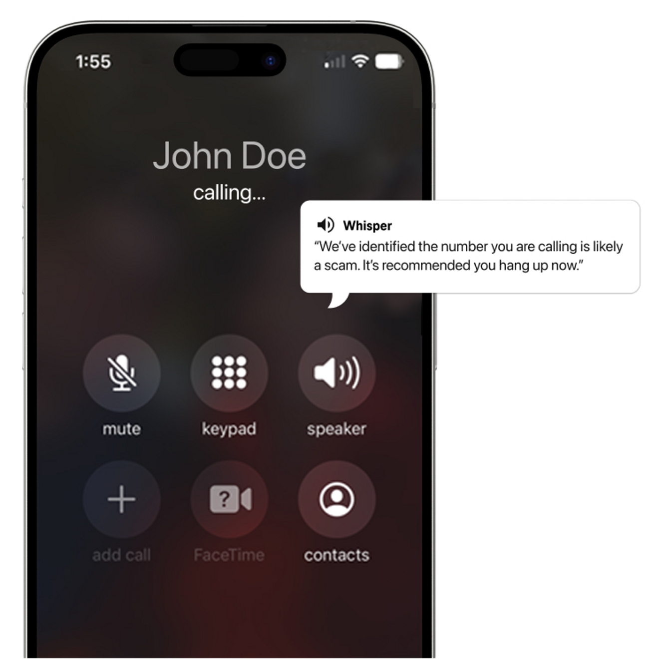 iPhone call screen with notification pop-up.