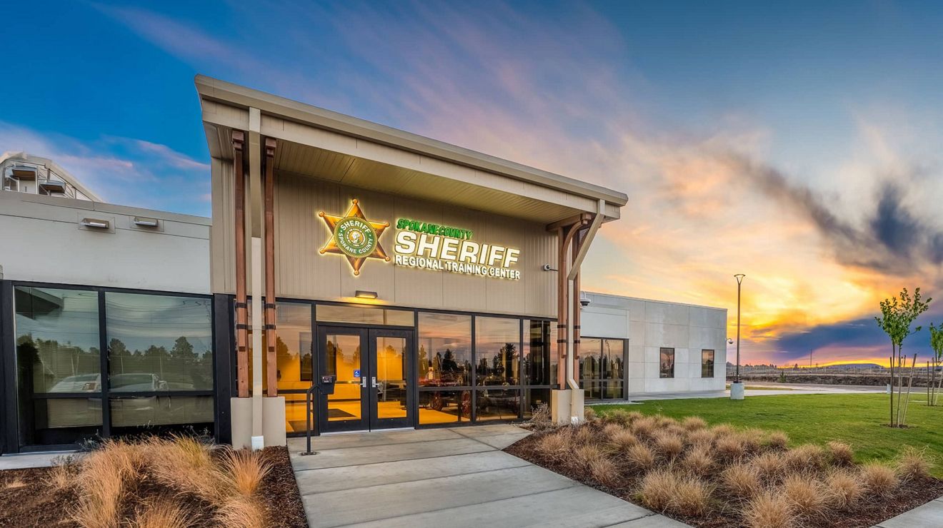 Spokane County Sheriff's Office Regional Training Center at sunset.