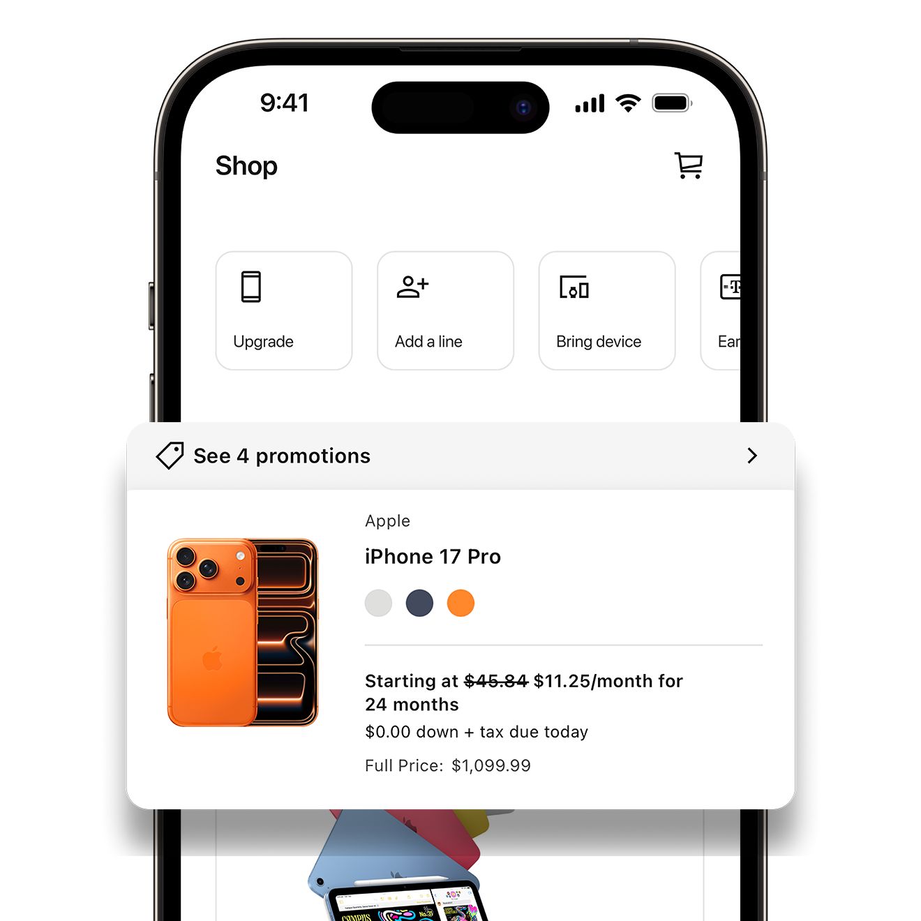 Screen capture of T-Life app shopping deals.