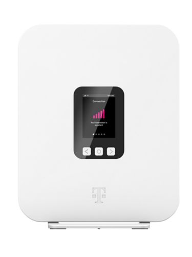 The front of the T-Mobile 5G Gateway with the LCD screen displaying signal 