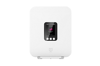 The front of the T-Mobile 5G Gateway with the LCD screen displaying signal 
