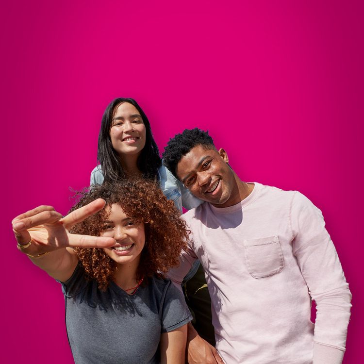 3 people against a magenta background.