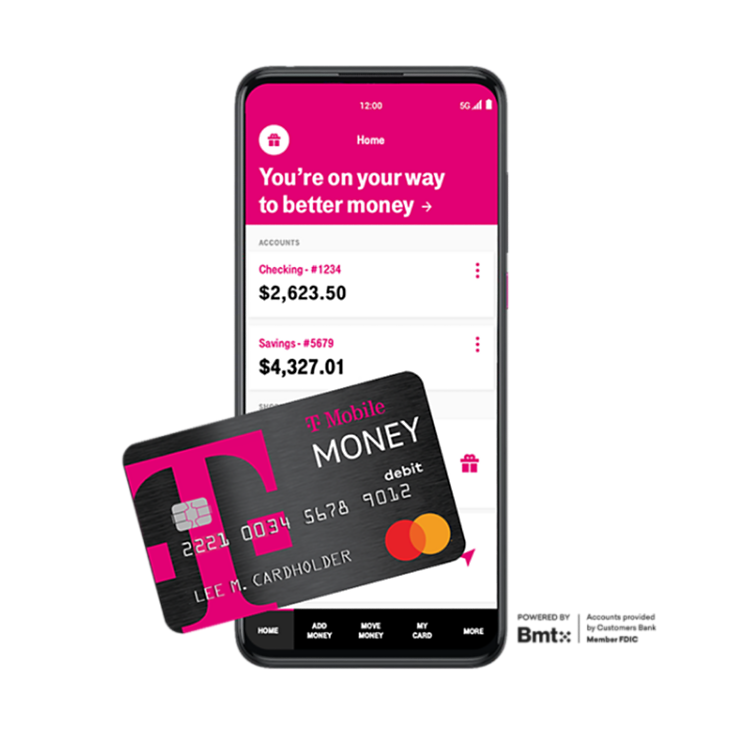 Smartphone y tarjeta de débito T-Mobile Money