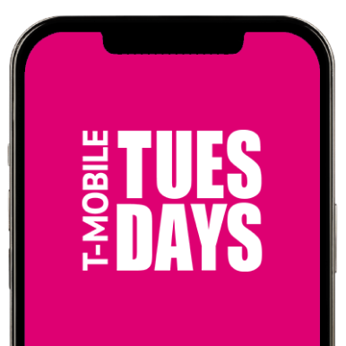 A phone with the T-Mobile Tuesdays logo on it.