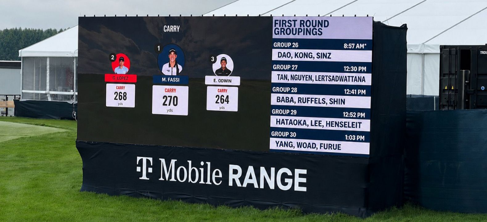 Stats displayed on a large screen at T-Mobile Range.