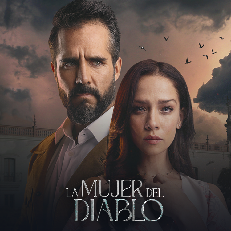 Main characters from La Mujer del Diablo stand in front of an overcast sky.