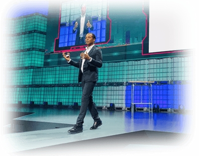 Marcus presenting on stage