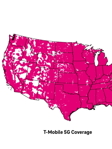 Three United States maps that compare T-Mobile’s, Verizon’s, and AT&T’s 5g coverage.