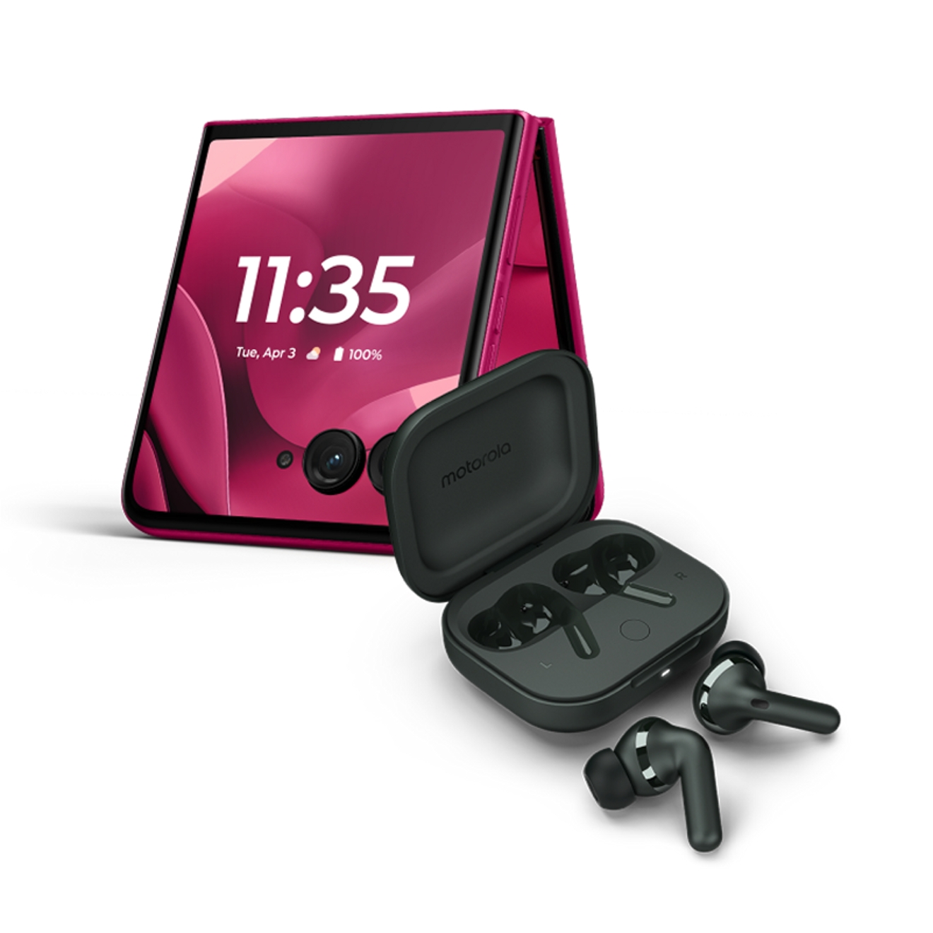 The Motorola razr ultra and moto buds plus.