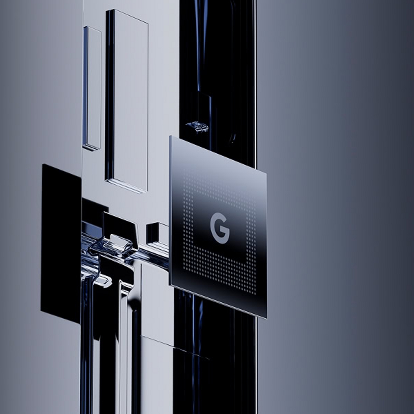 A close up image of the Google Tensor G5 chip. 