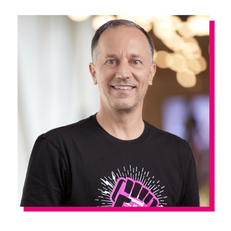 Mark Nelson wearing a T-Mobile t-shirt