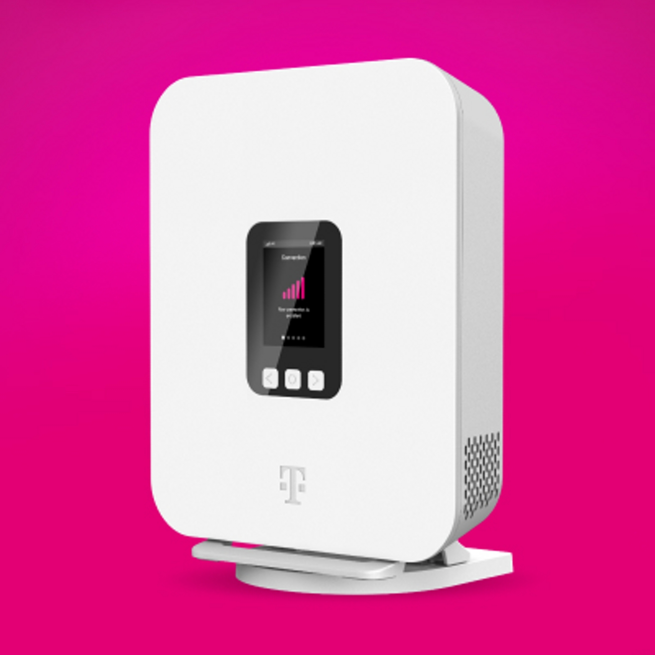 A T-Mobile Gen 4. 5G internet gateway with a bracket.