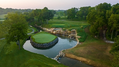 ​​An aerial view of a verdant golf course.
