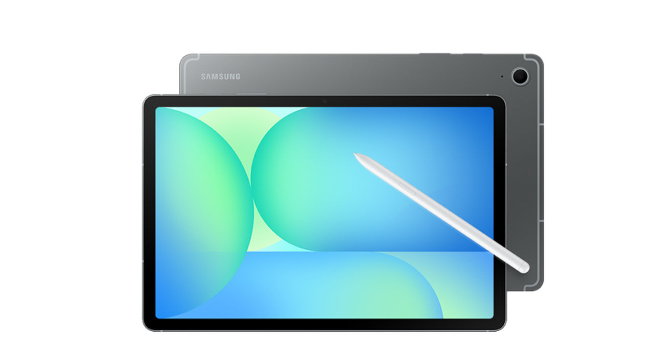 Front and back of Samsung Galaxy Tablet S10 shown with stylus