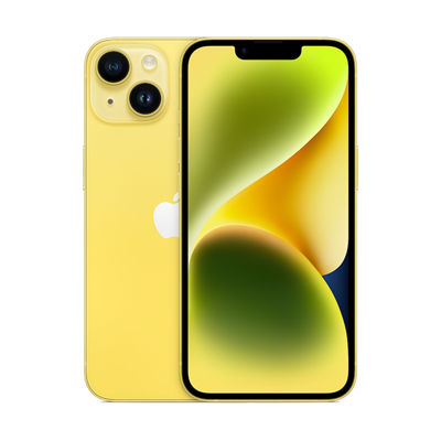 Front and back of  yellow iPhone 14