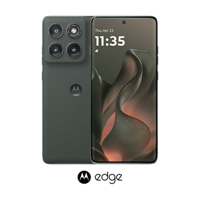 Two moto edge smartphones, one facing forward and one backwards.