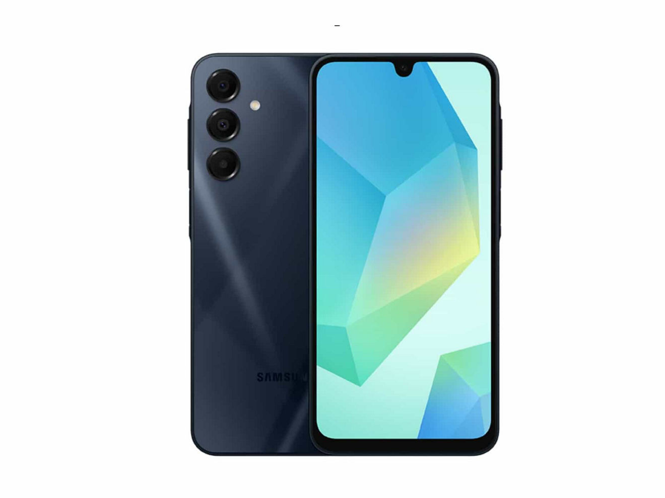 Two Samsung Galaxy A16 5G devices shown back and front.
