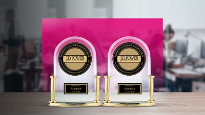 Highest Customer Satisfaction J.D. Power trophies awarded to T-Mobile for large enterprise and small business wireless service.