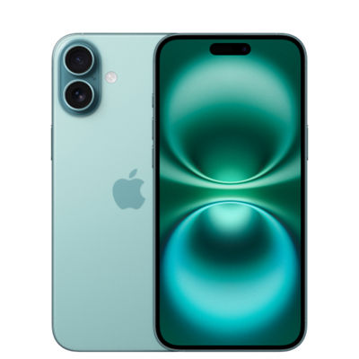 Two iPhone 16 devices, shown front and back.