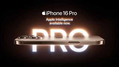 A horizontal side view of Apple iPhone 16 Pro; Apple Intelligence available now. 