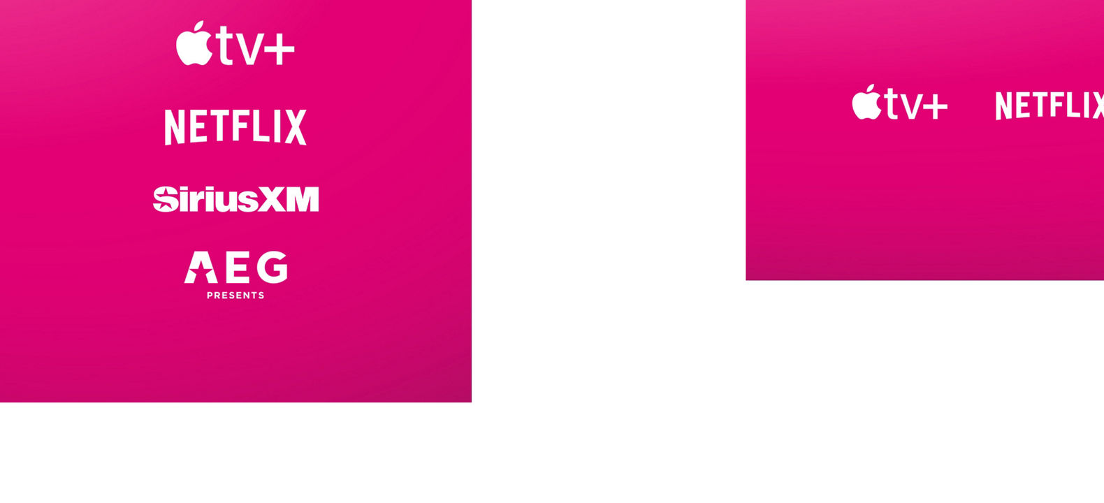 ​​​Logos for Apple TV+, Netflix, Sirius XM, and AEG Presents​​