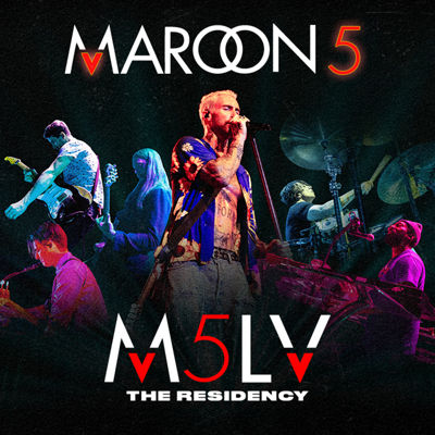 Members of Maroon 5 sing and play instruments on stage.